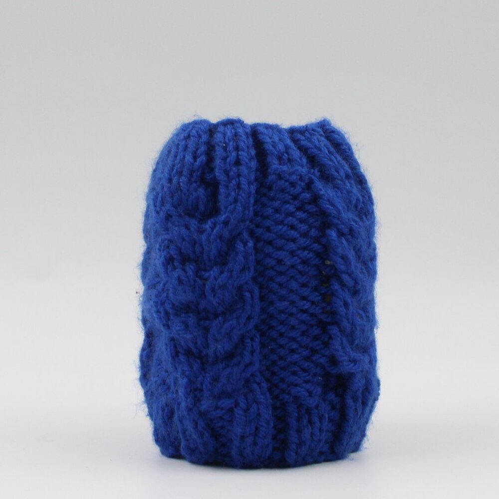 Handmade Hand Knit Royal Blue Tall Cable Knit Candle Cozy